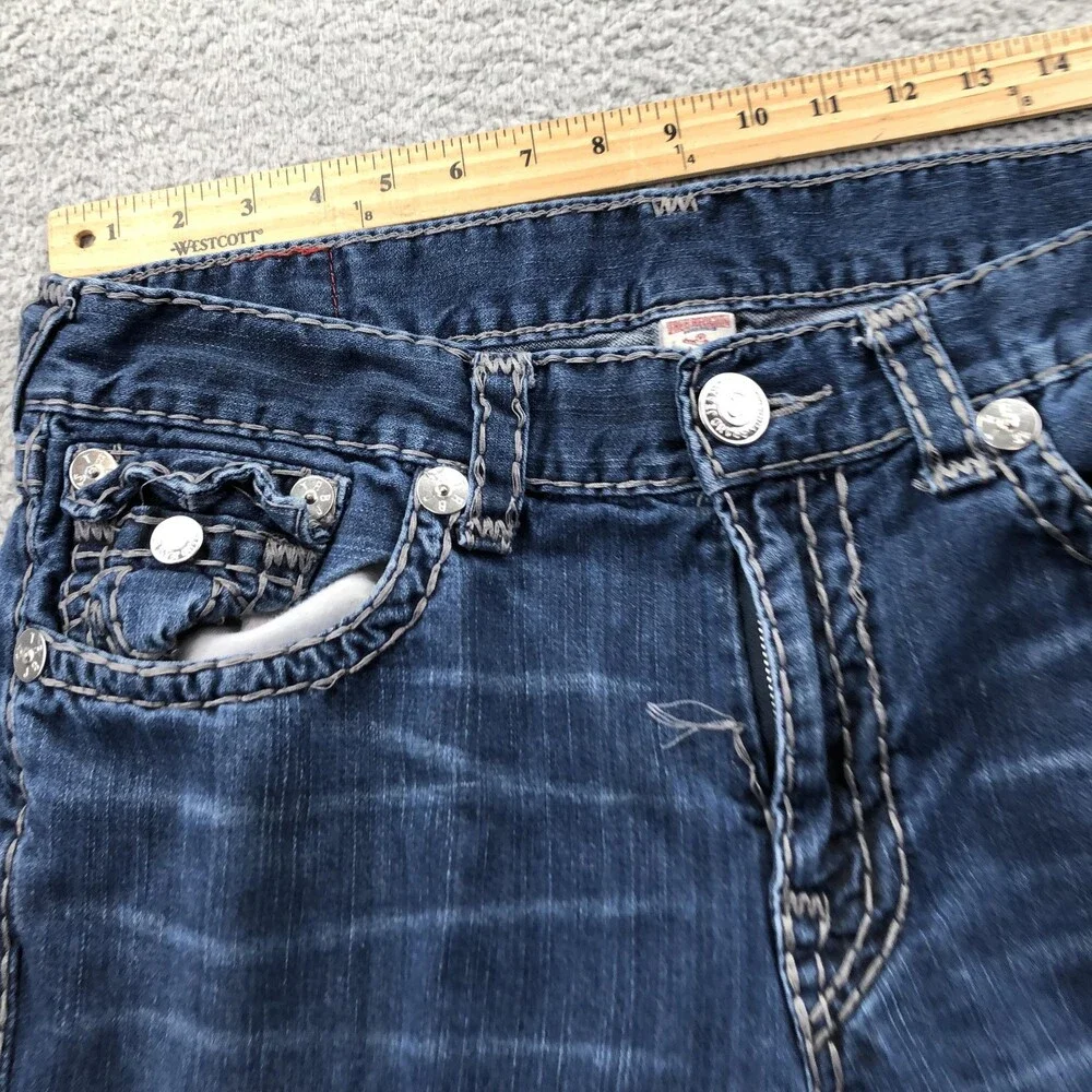 True Religion Jeans Mens 36x32 Blue Medium Wash Slim Skinny Flap Denim Pants